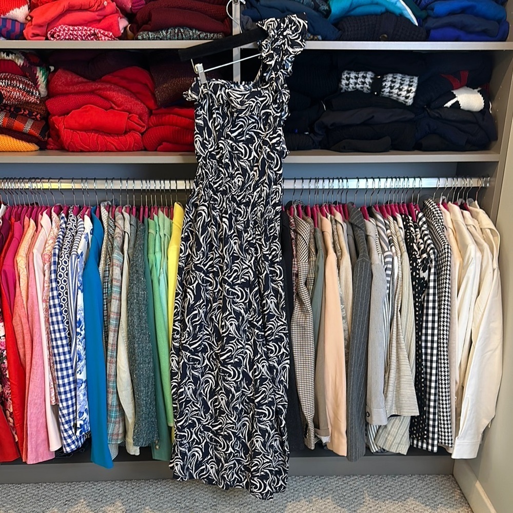 Taylor navy/white print one shoulder maxi dress size 4